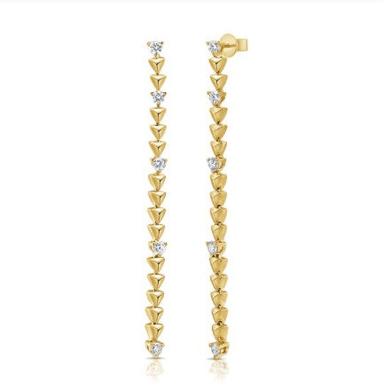 Gold and Diamond Long Drop Earrings