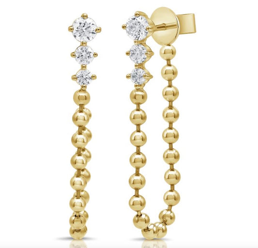 3-Tier Diamond Drop Earrings with Ball Chain