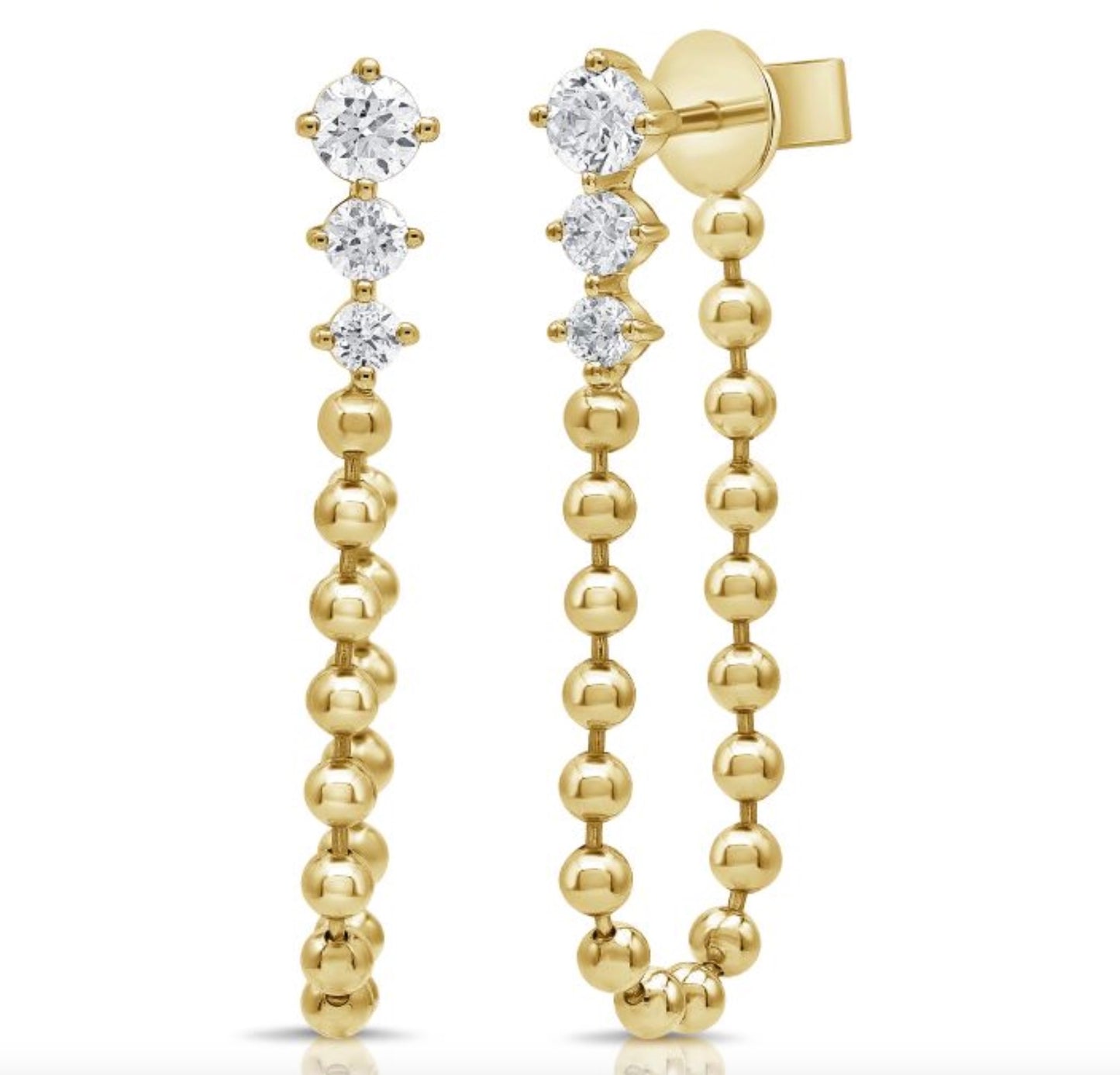 3-Tier Diamond Drop Earrings with Ball Chain