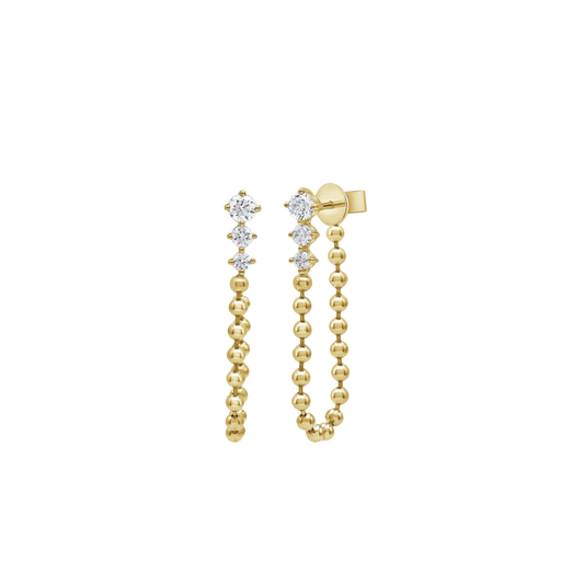 3-Tier Diamond Drop Earrings with Ball Chain