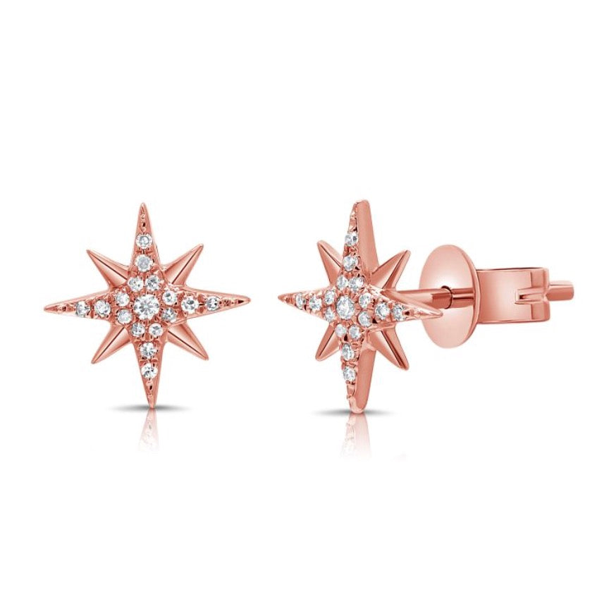 Starburst Diamond Stud Earrings in Rose Gold