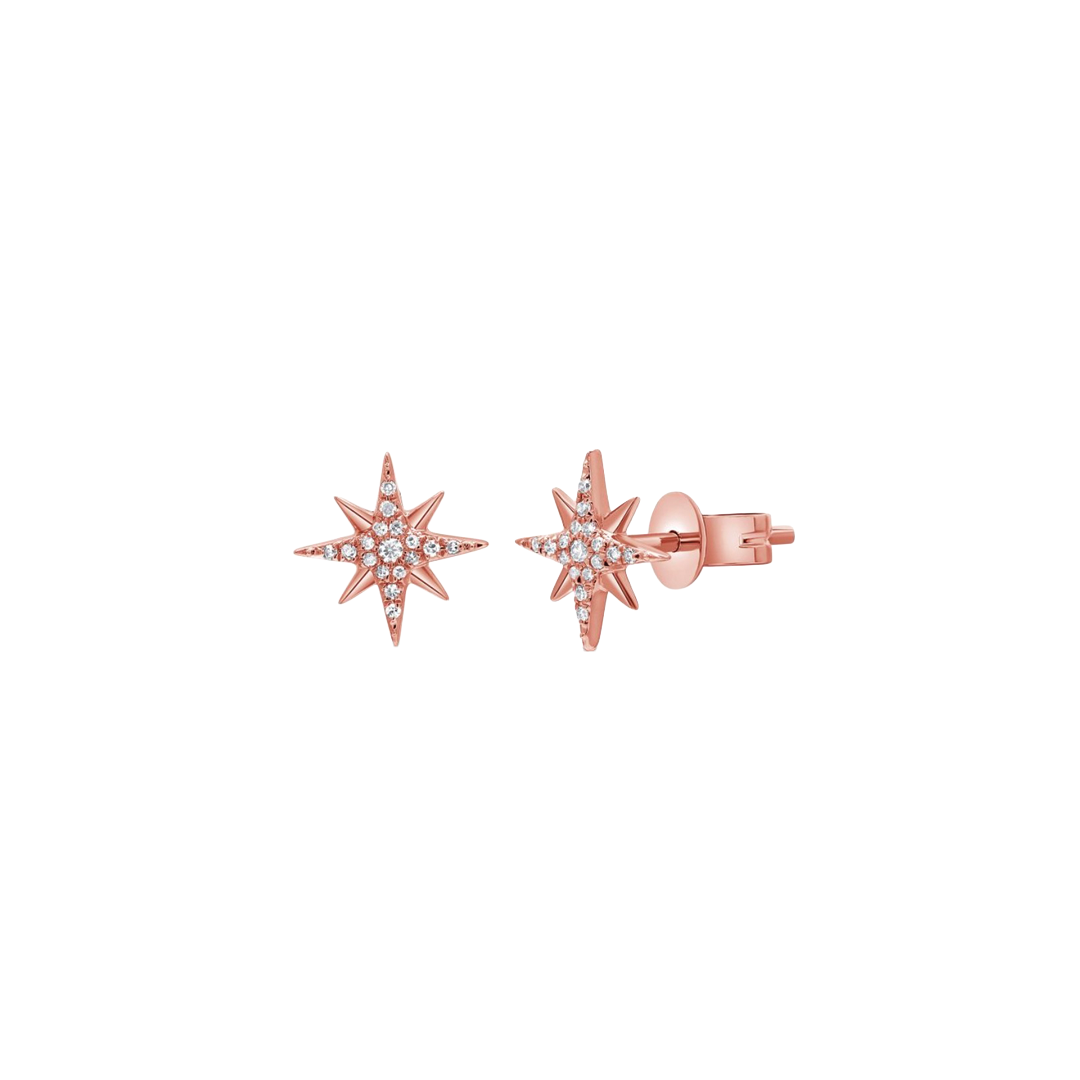 Starburst Diamond Stud Earrings in Rose Gold
