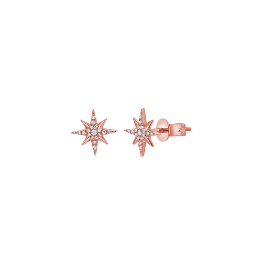 Starburst Diamond Stud Earrings in Rose Gold