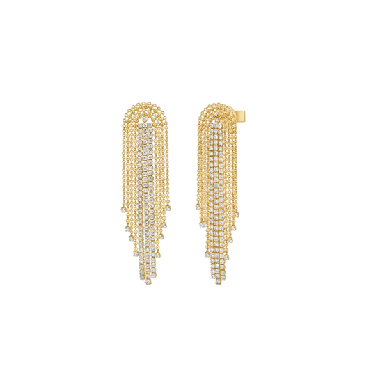 Beaded Chain and Diamond Drop Earrings