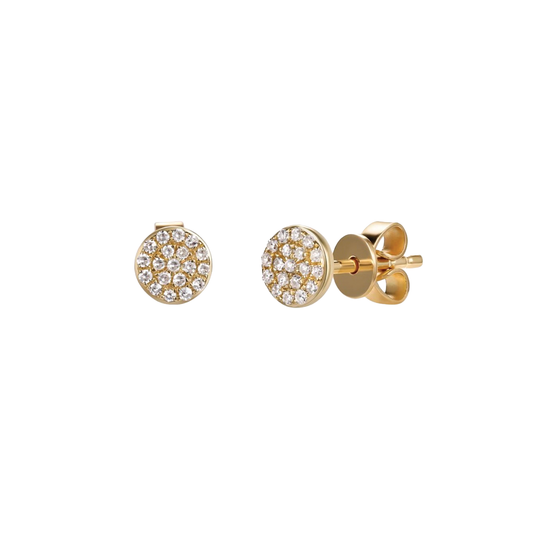 Diamond Disc Stud Earrings in Yellow Gold