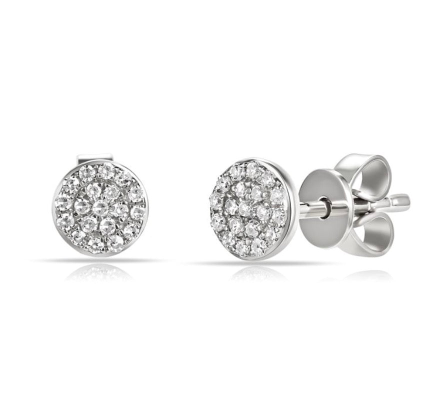 Diamond Disc Stud Earrings in White Gold