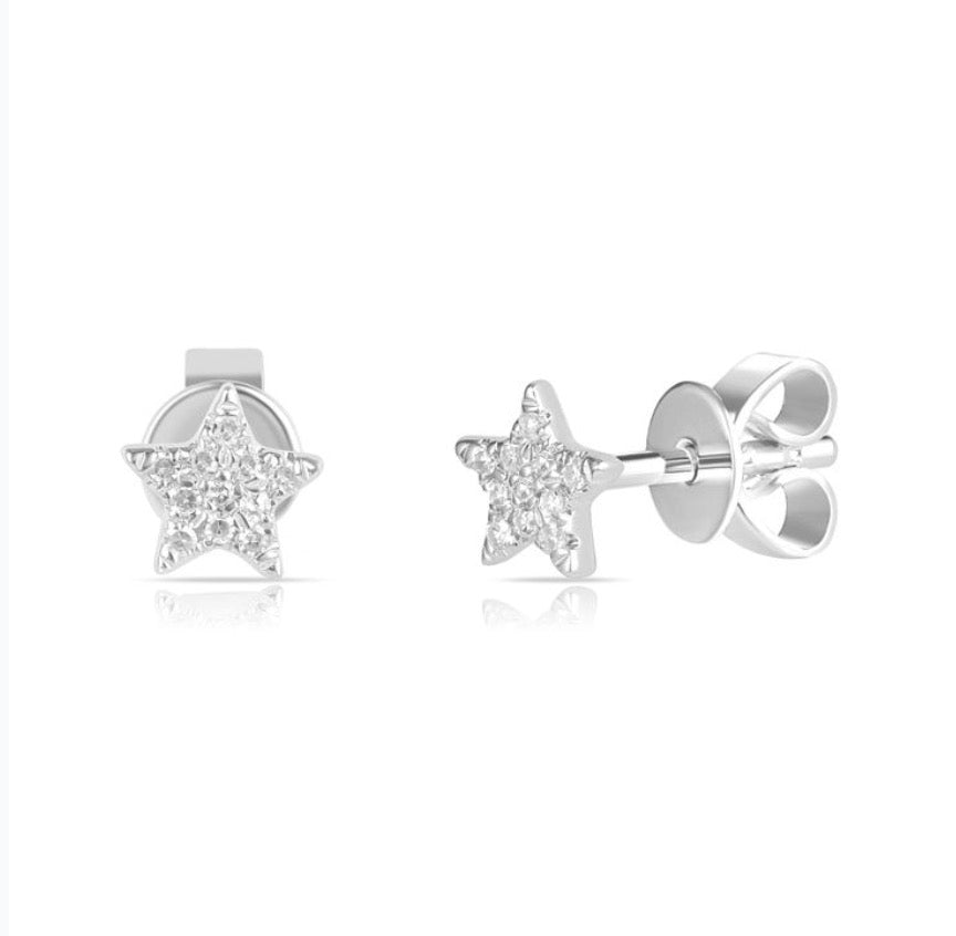 Diamond Star Stud Earrings in White Gold