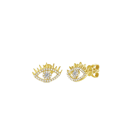 Diamond Evil Eye Stud Earrings in 14K Yellow Gold