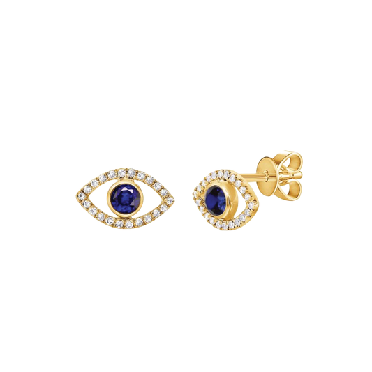 Sapphire and Diamond Evil Eye Outline Stud Earrings