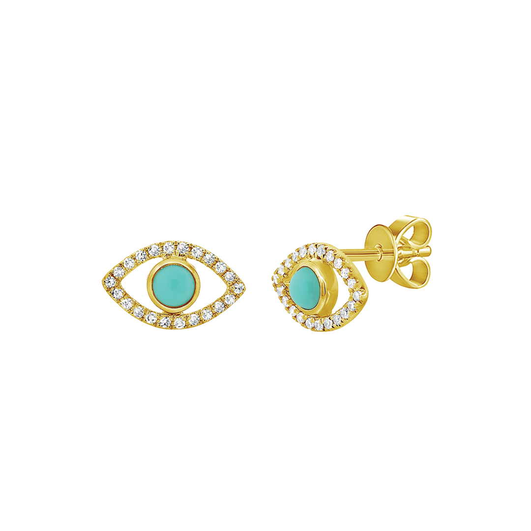 Turquoise and Diamond Evil Eye Earrings