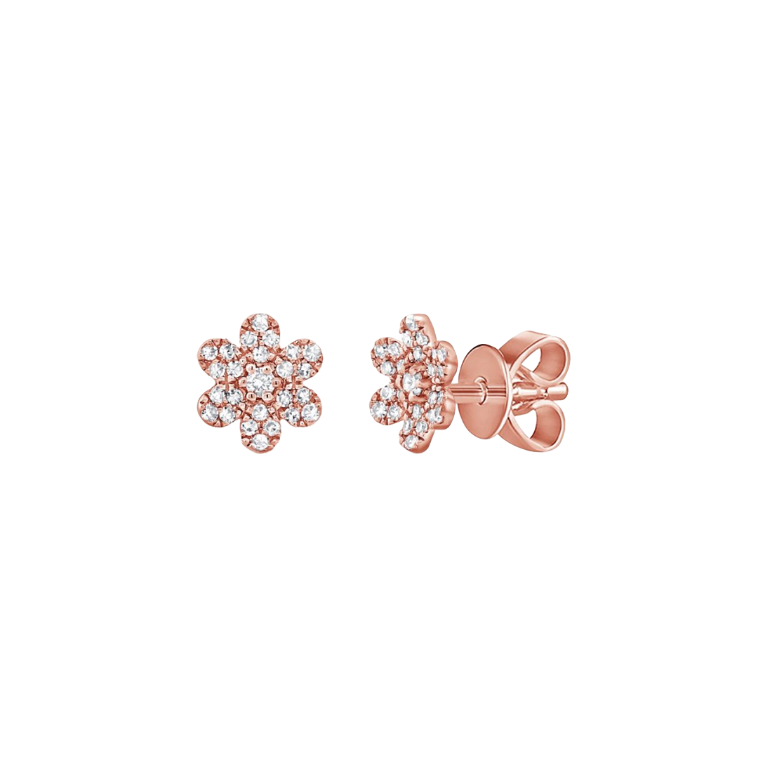 6mm Diamond Flower Stud Earrings in Rose Gold