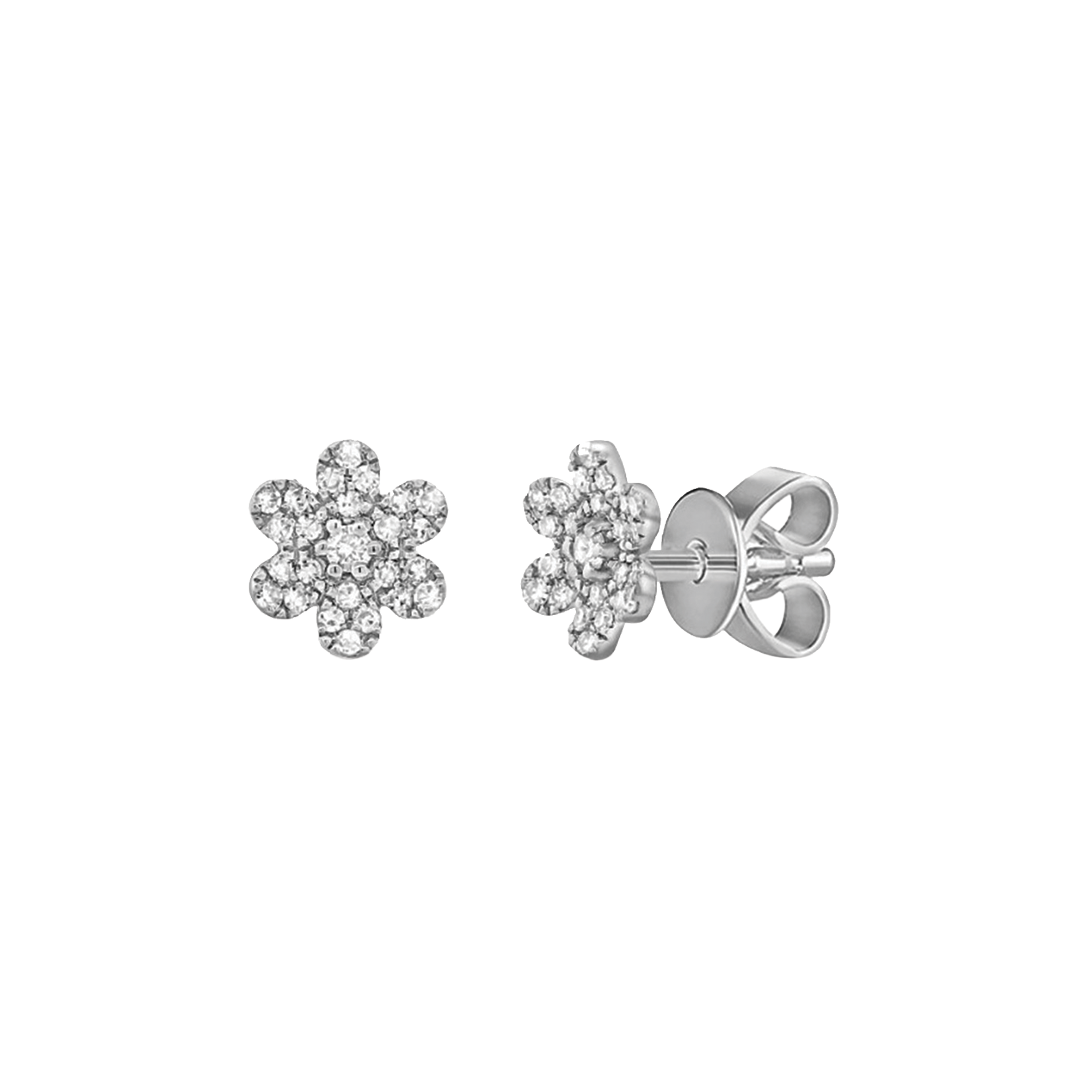 6mm Diamond Flower Stud Earrings in White Gold