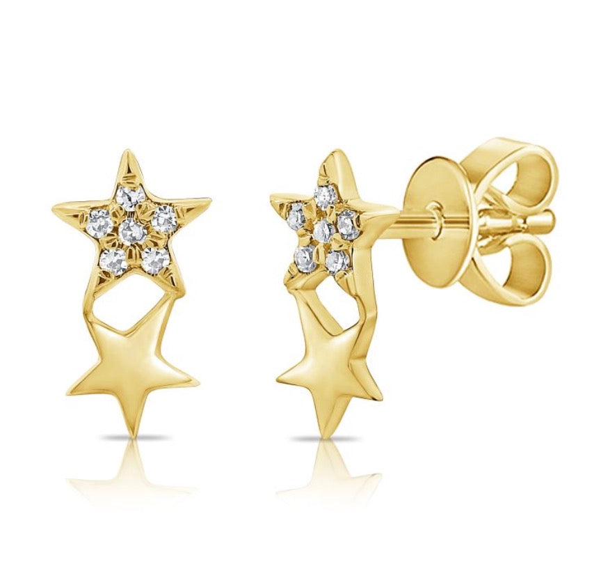 Diamond and Yellow Gold Double Star Earrings
