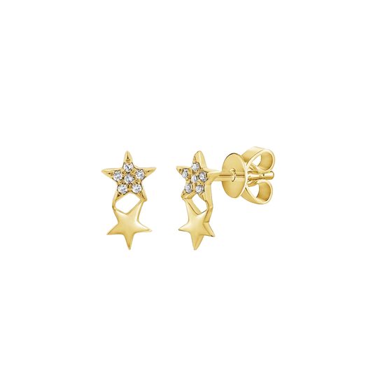 Diamond and Yellow Gold Double Star Earrings