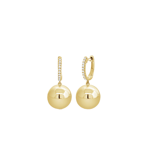 Gold Ball Drop Earrings with Diamonds