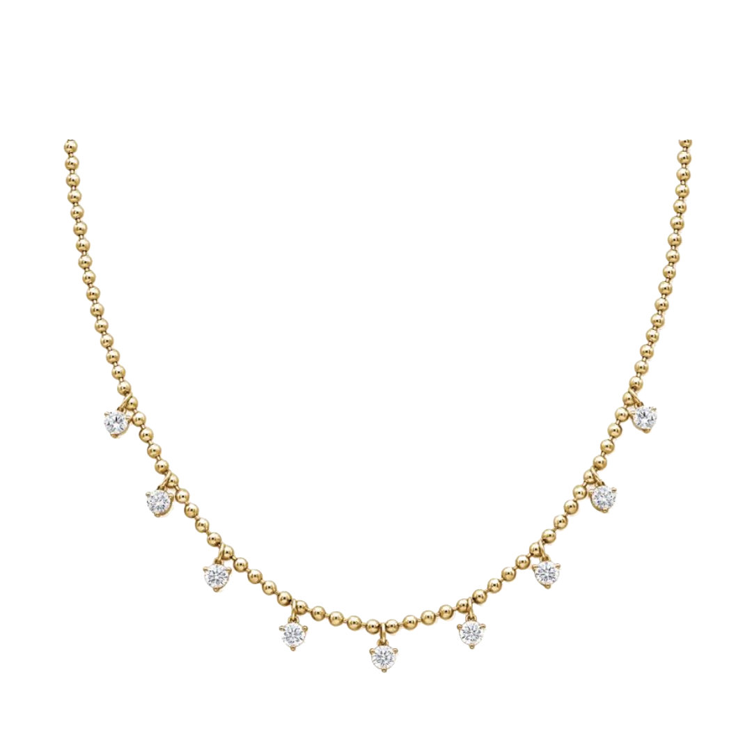 Dangling Diamond Necklace on Gold Ball Chain