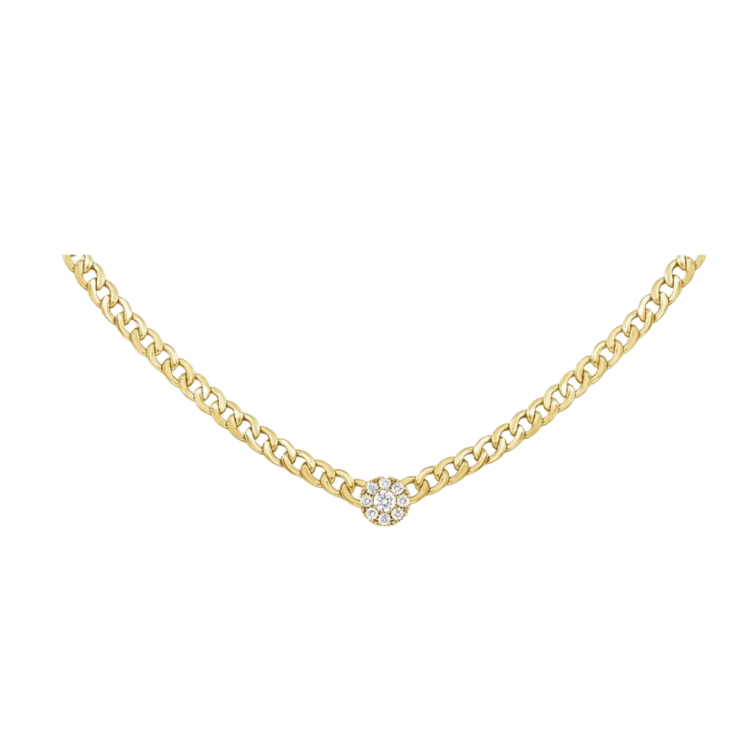 Diamond Cluster Necklace with Curb Link Chain