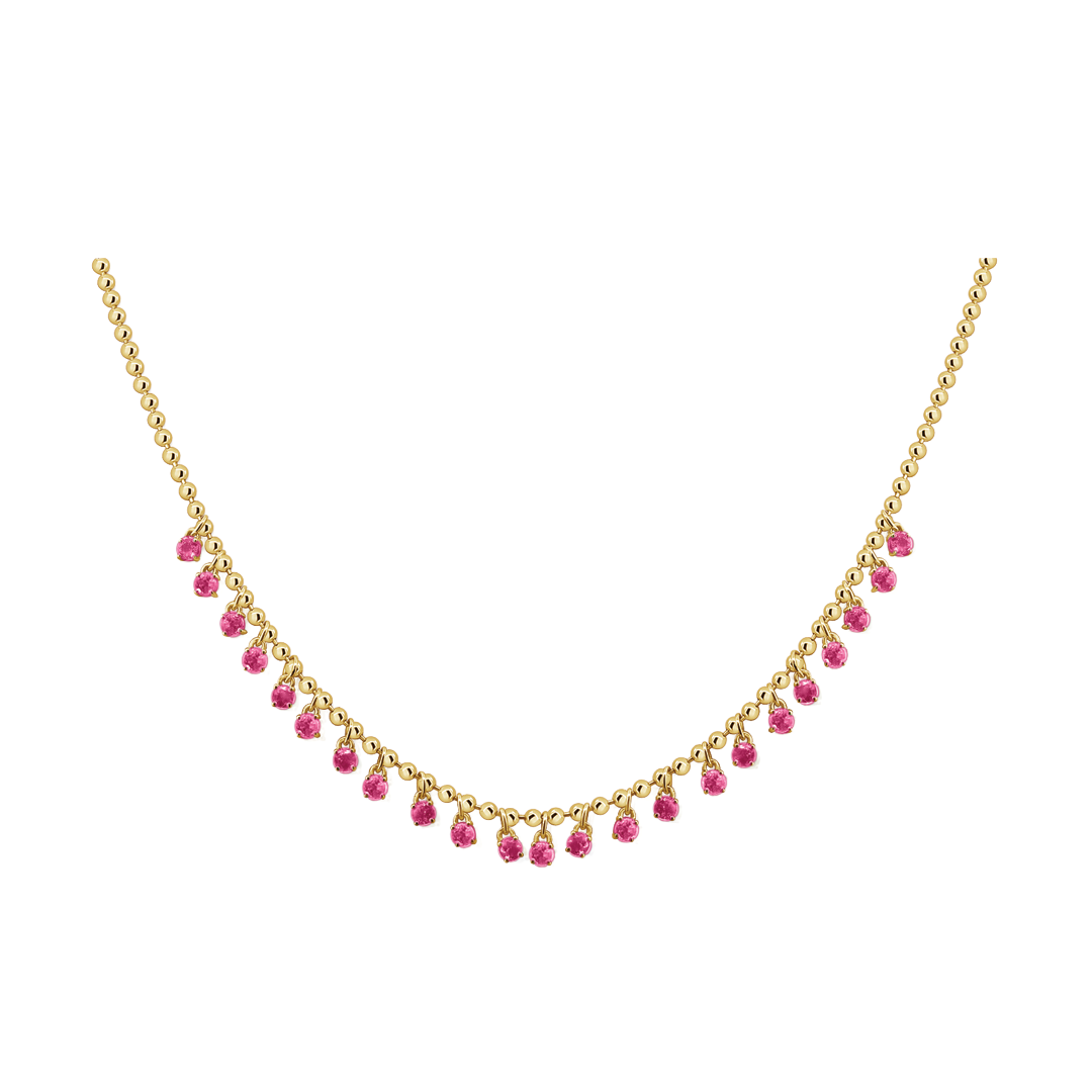 Gold Bead and Sapphire Fringe Necklace