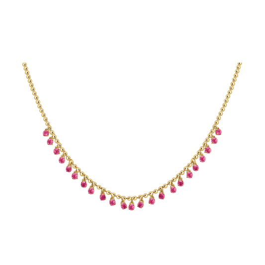 Gold Bead and Sapphire Fringe Necklace