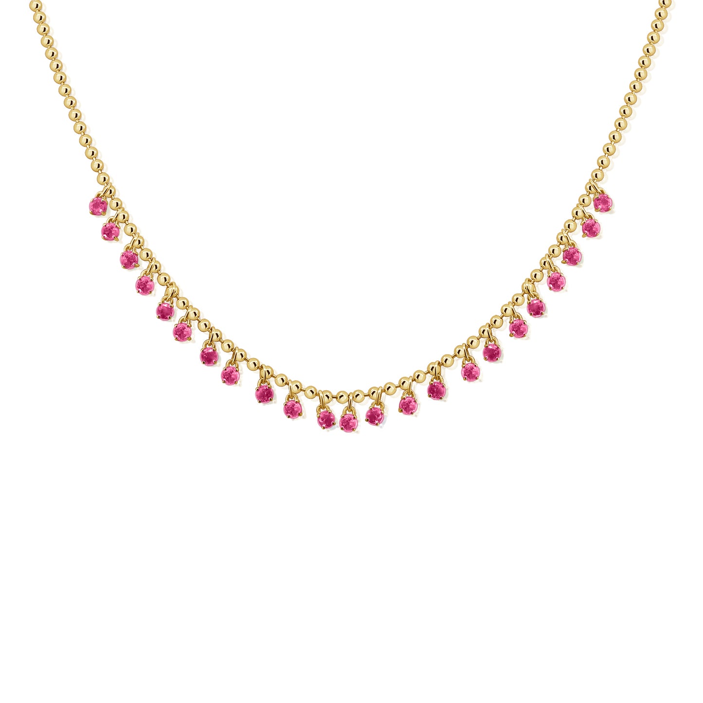Gold Bead and Sapphire Fringe Necklace