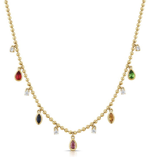 Mixed Color And Diamond Dangle Necklace