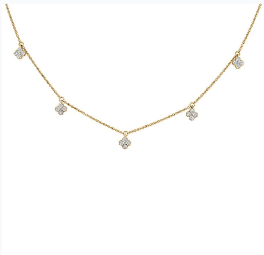 Diamond Clover Dangle Station Necklace