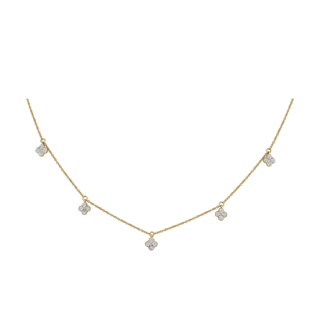Diamond Clover Dangle Station Necklace