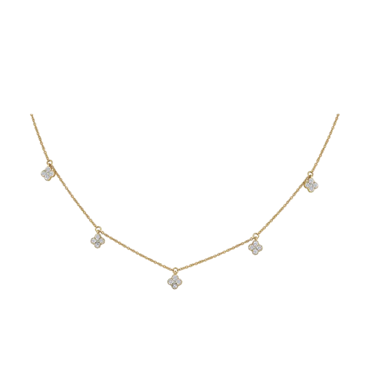 Diamond Clover Dangle Station Necklace