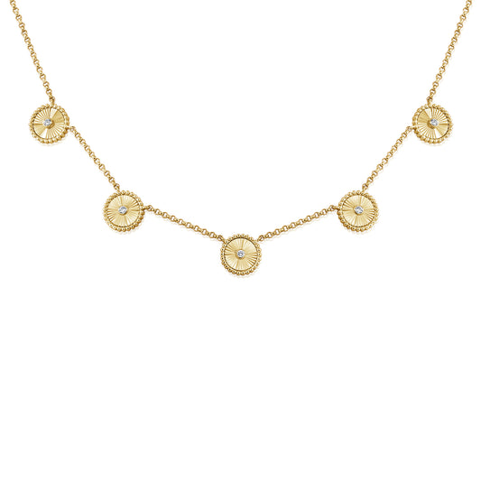 Diamond Fluted Circle Station Necklace