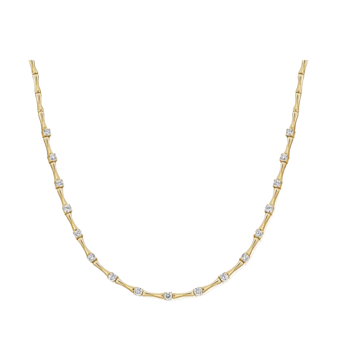 Alternating Gold Bar and Diamond Station Necklace