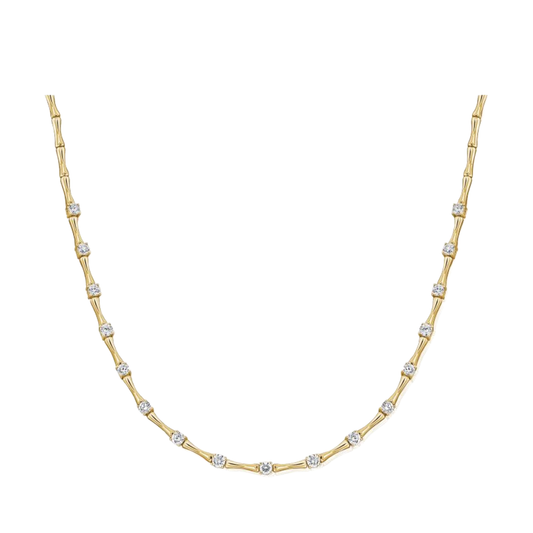 Alternating Gold Bar and Diamond Station Necklace