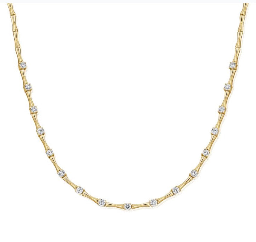 Alternating Gold Bar and Diamond Station Necklace