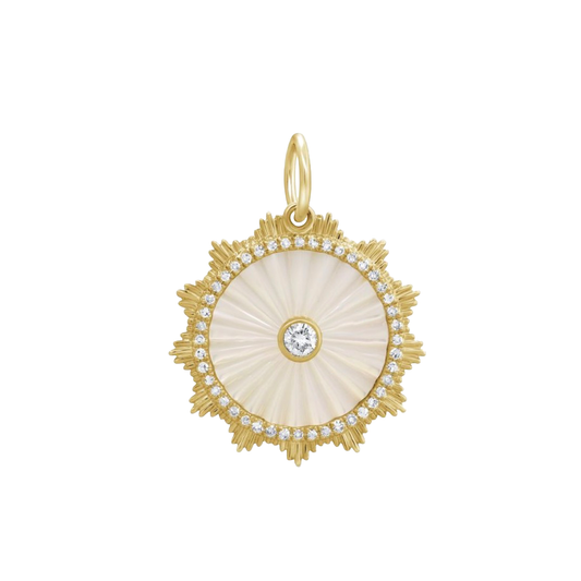 Fluted Disc Charm with Diamonds and Mother of Pearl