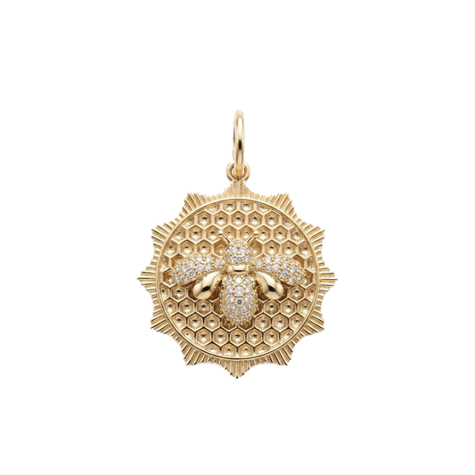 Scalloped Disc Honeybee Charm with Bee Honeycomb