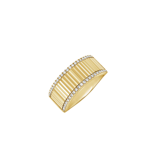 8mm Fluted Band Ring with Diamonds in 14K Yellow Gold
