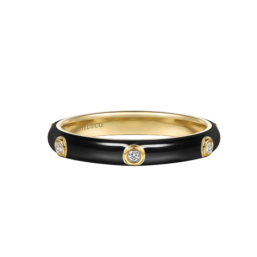Black and Gold Stacking Ring with Diamonds
