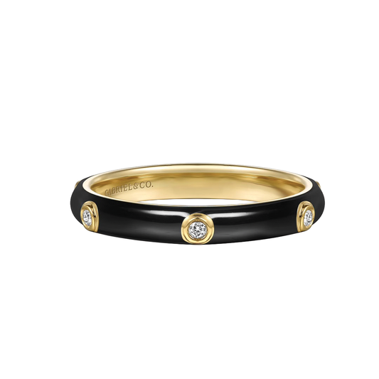 Black and Gold Stacking Ring with Diamonds