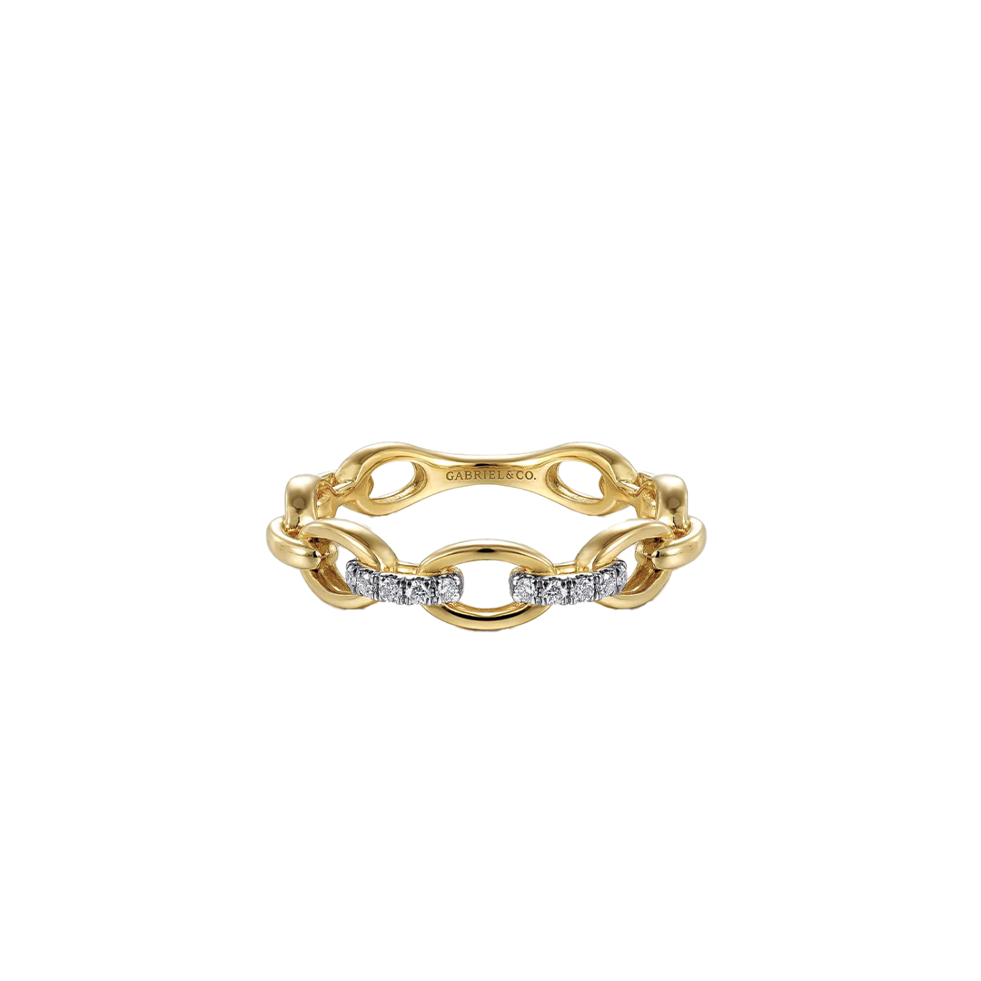 14K Yellow Gold Diamond Link Chain Ring