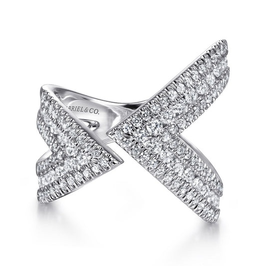 Abstract Diamond Pave Bypass Open Ring In White Gold