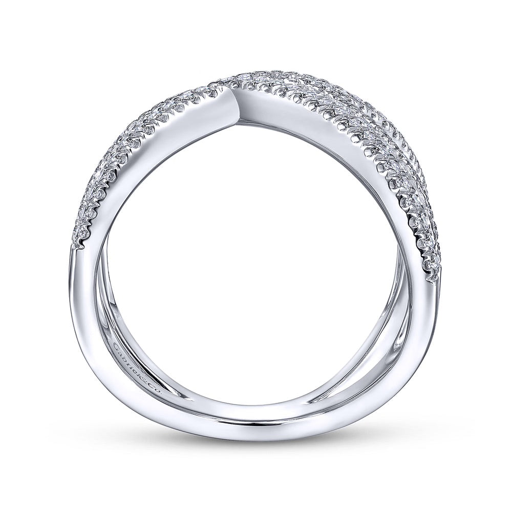 Abstract Diamond Pave Bypass Open Ring In White Gold