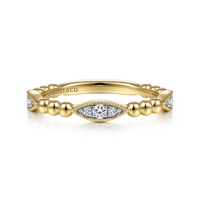Beaded Diamond Marquise Ring