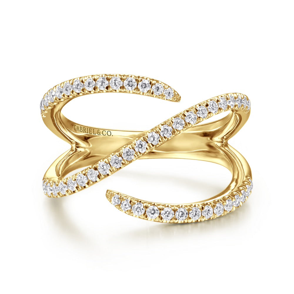 Kaslique Abstract Bypass Ring with Diamonds