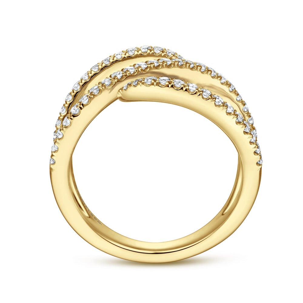 Kaslique Abstract Bypass Ring with Diamonds