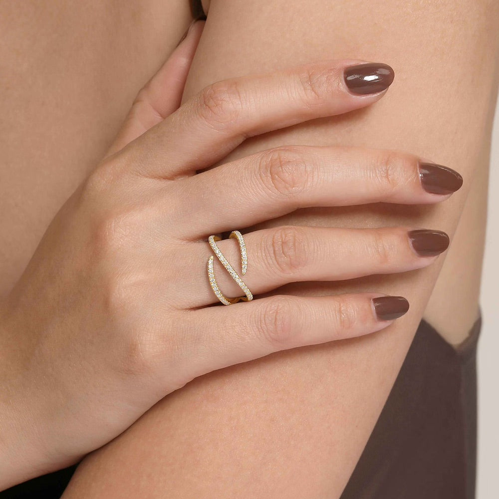 Kaslique Abstract Bypass Ring with Diamonds