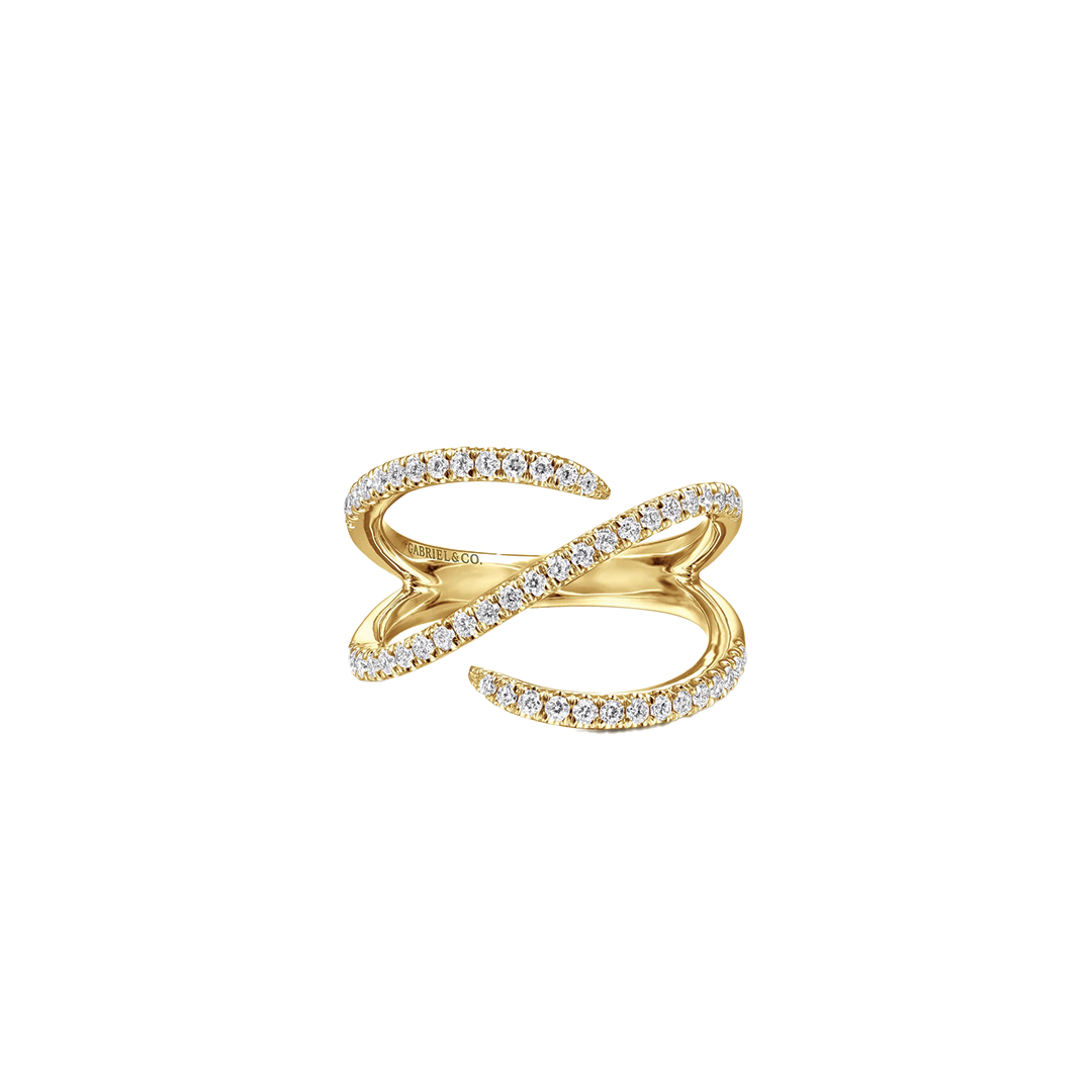 Kaslique Abstract Bypass Ring with Diamonds