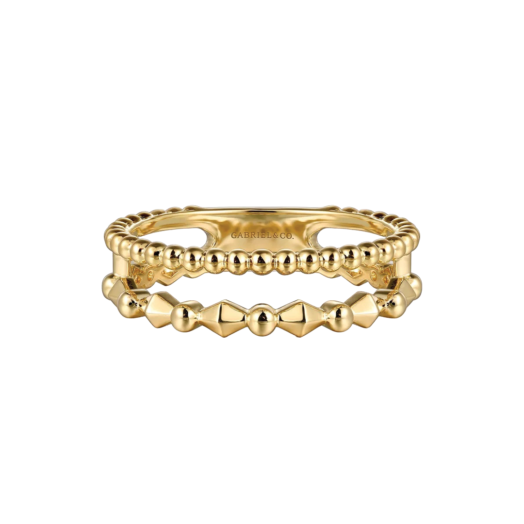 2-Row Pyramid Beaded Stackable Gold Ring