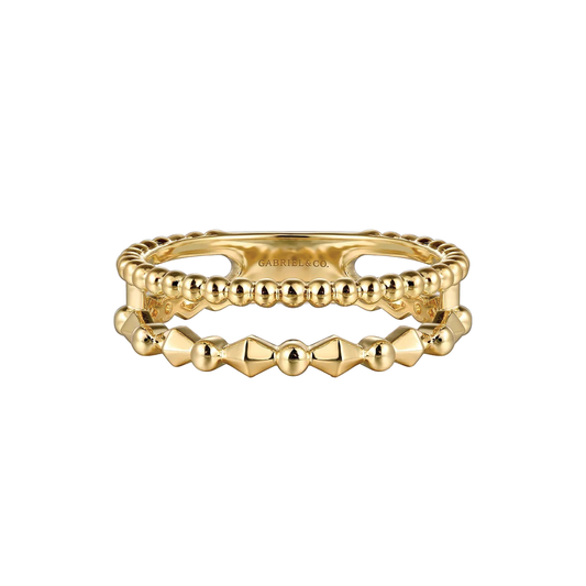 2-Row Pyramid Beaded Stackable Gold Ring
