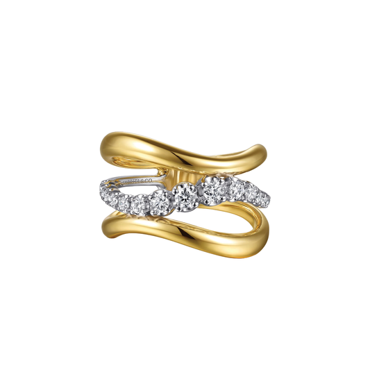 3-Row Wave Ring with Diamonds