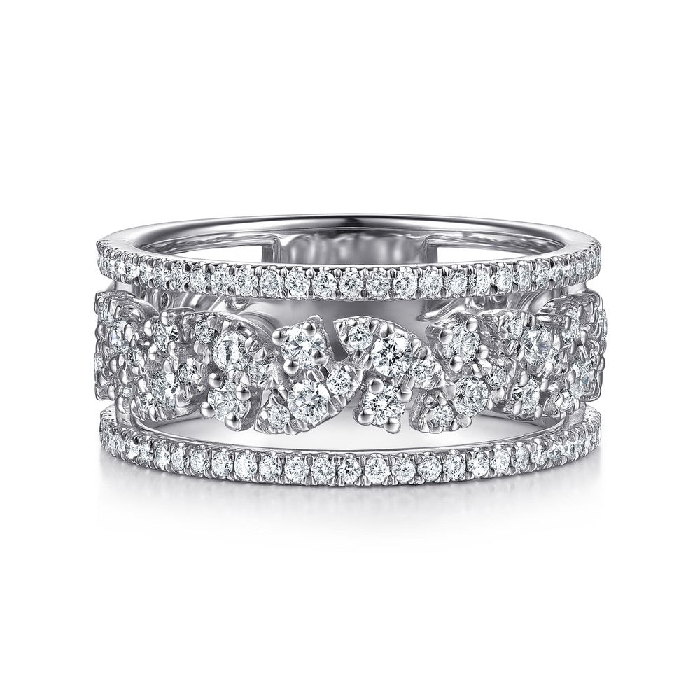Three Row Wide Diamond Band Ring