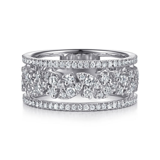 Three Row Wide Diamond Band Ring
